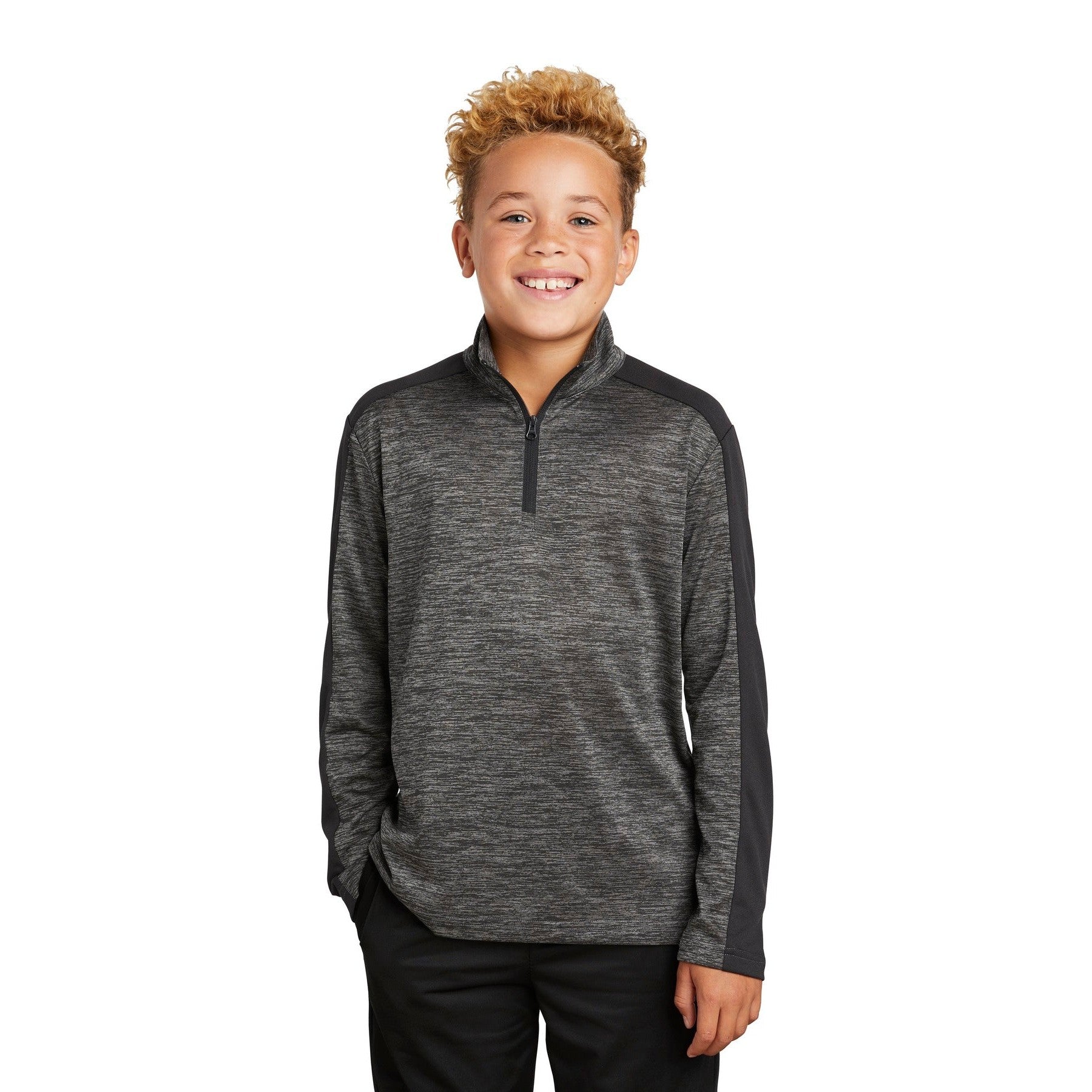 Sport-Tek-Sport-Tek ® Youth PosiCharge ® Electric Heather Colorblock 1/4-Zip Pullover. YST397-MedTech-2